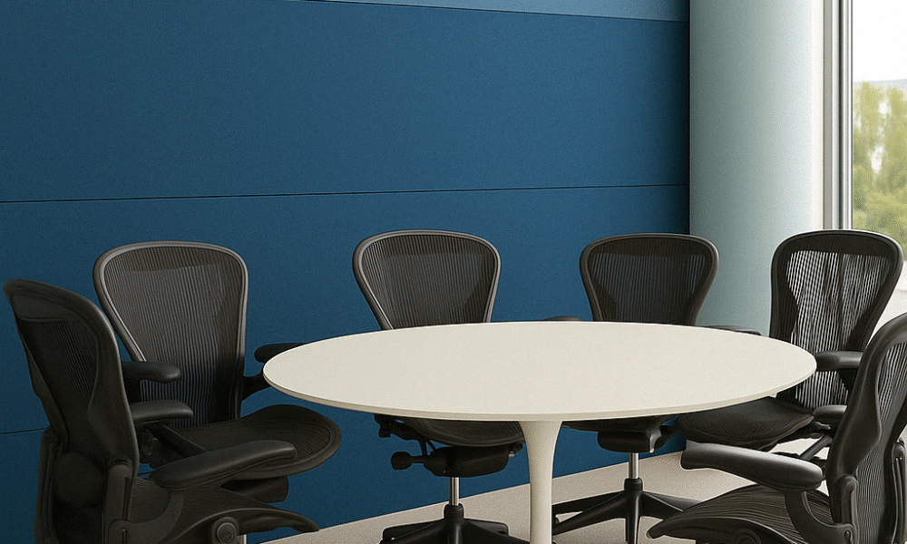Modern Conference Room with Blue Accents Modern Conference Room with Blue Accents