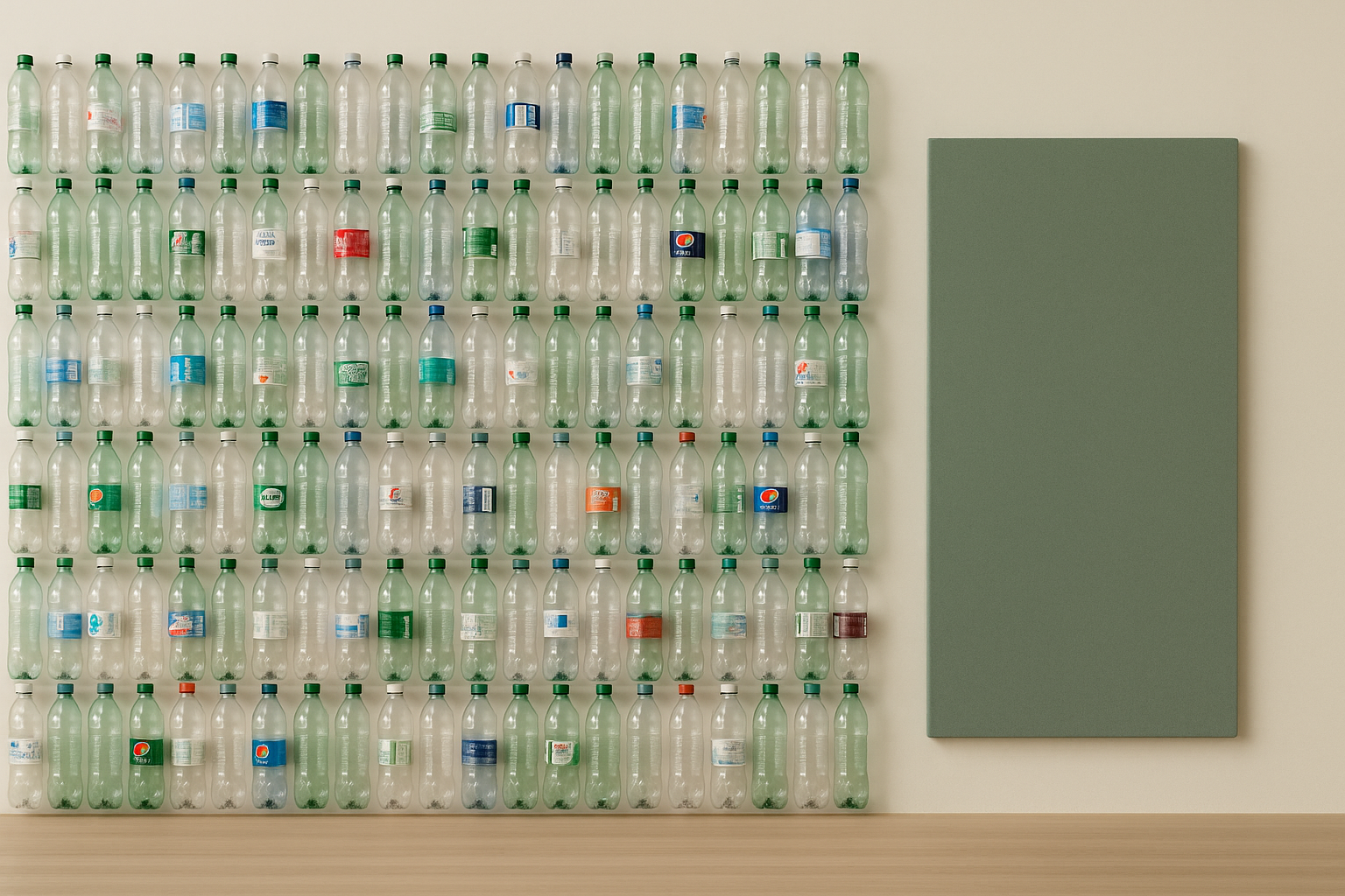 Pared de botellas y panel acústico